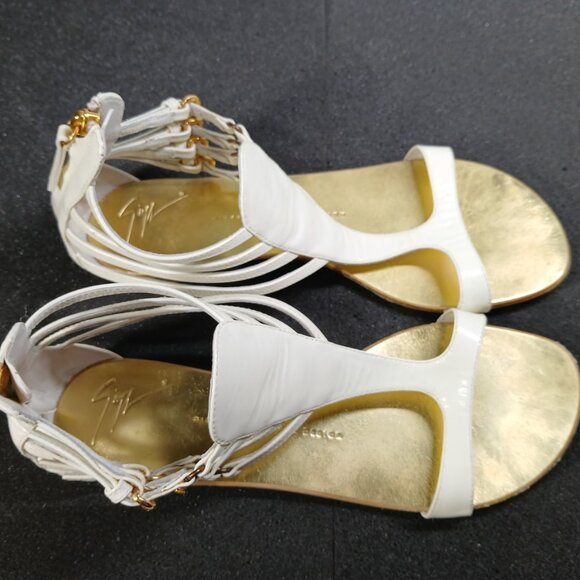 Giuseppe Zanotti E0SP05 White Gold Gladiator Sandals 37.5 / US 7.5 w/ Box Good C - Picture 1 of 16